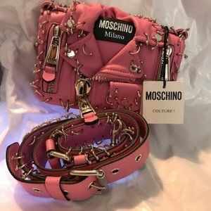 Moschino Couture Women's Leather Biker Bag - Fuchsia Pink w/ Piercings